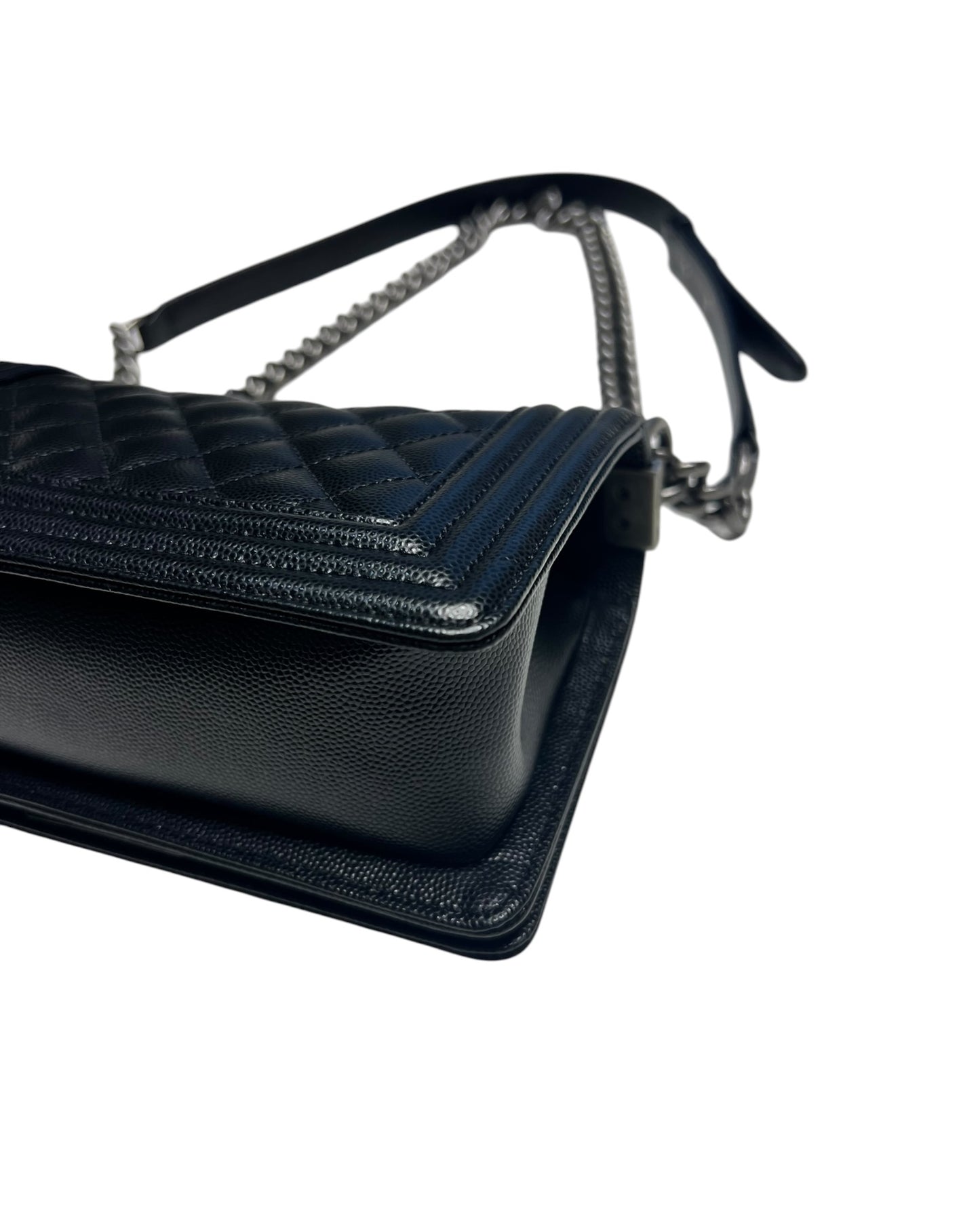Chanel Boy Small Flap Bag in Black Caviar Leather with Ruthenium Hardware