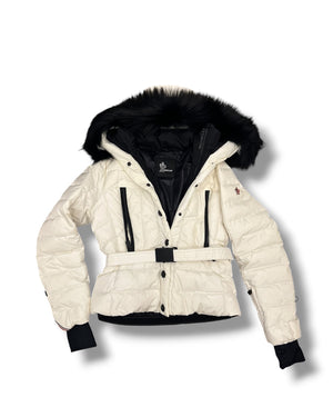 Moncler Grenoble White Down Ski Jacket with Black Fur-Trimmed Hood