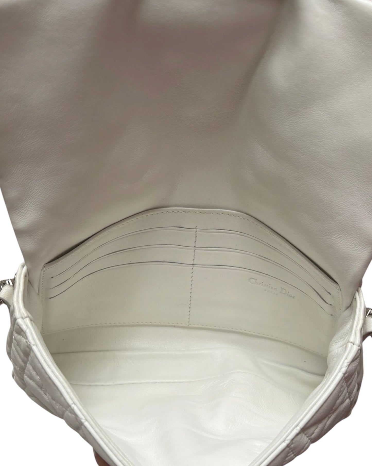 Christian Dior Miss Dior White Cannage Shoulder Bag | Silver Tone Hardware