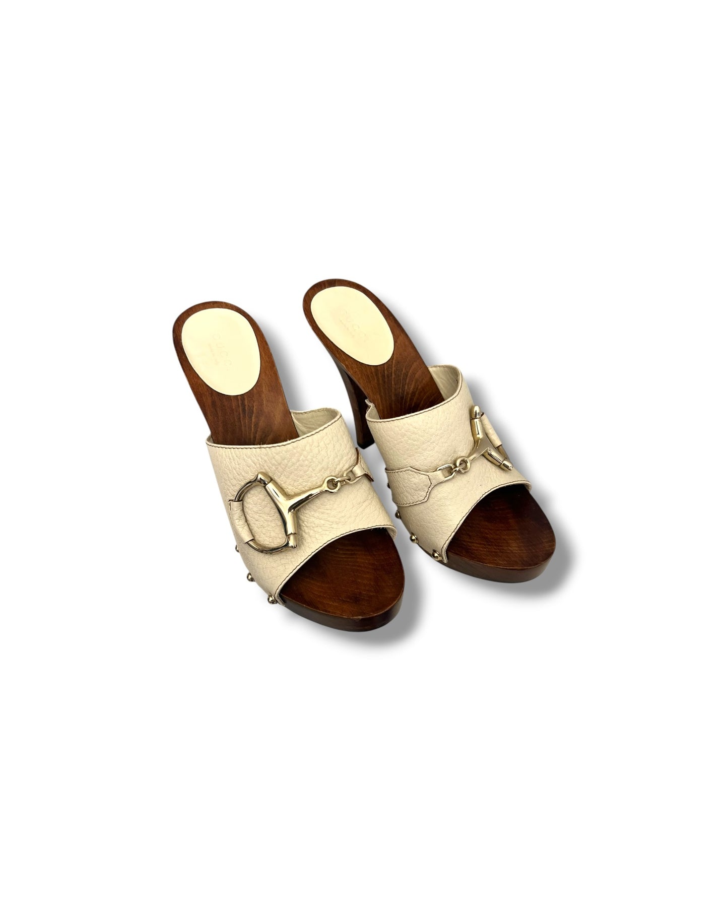 Gucci Horsebit Leather Wooden Heel Mules - Size 39