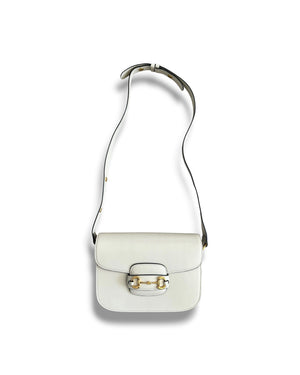 Gucci 1955 Horsebit Shoulder Bag in White Leather