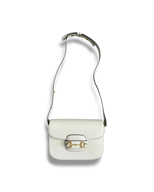 Gucci 1955 Horsebit Shoulder Bag in White Leather