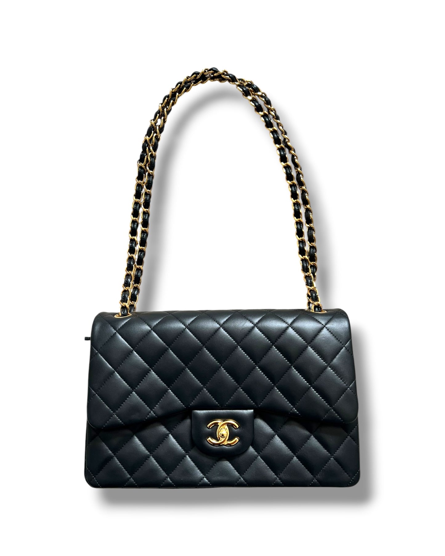 Chanel Classic Flap Jumbo – Black Lambskin Leather – Gold-Tone Hardware