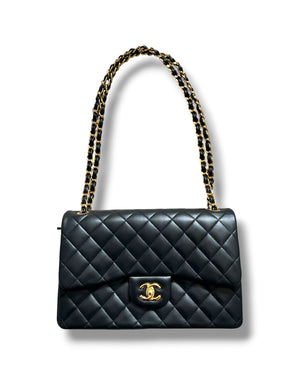 Chanel Classic Flap Jumbo – Black Lambskin Leather – Gold-Tone Hardware