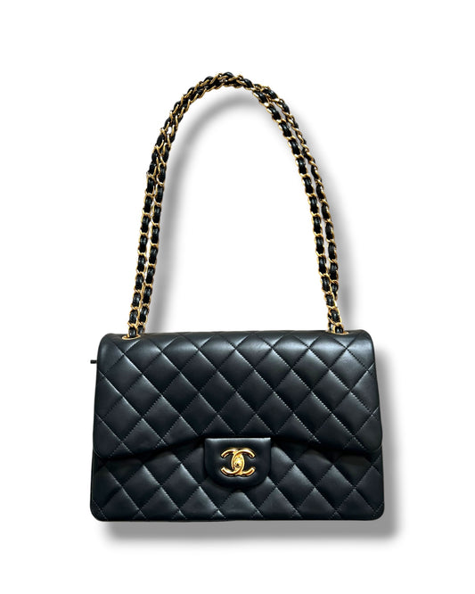 Chanel Classic Flap Jumbo – Black Lambskin Leather – Gold-Tone Hardware