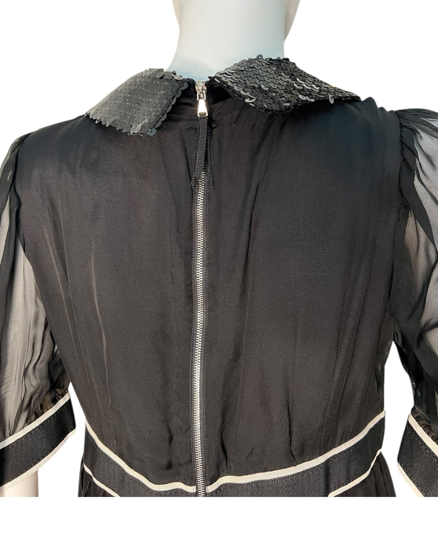 Dolce & Gabbana Black Pleated Silk Blend Dress with Sequin Collar Size IT 44