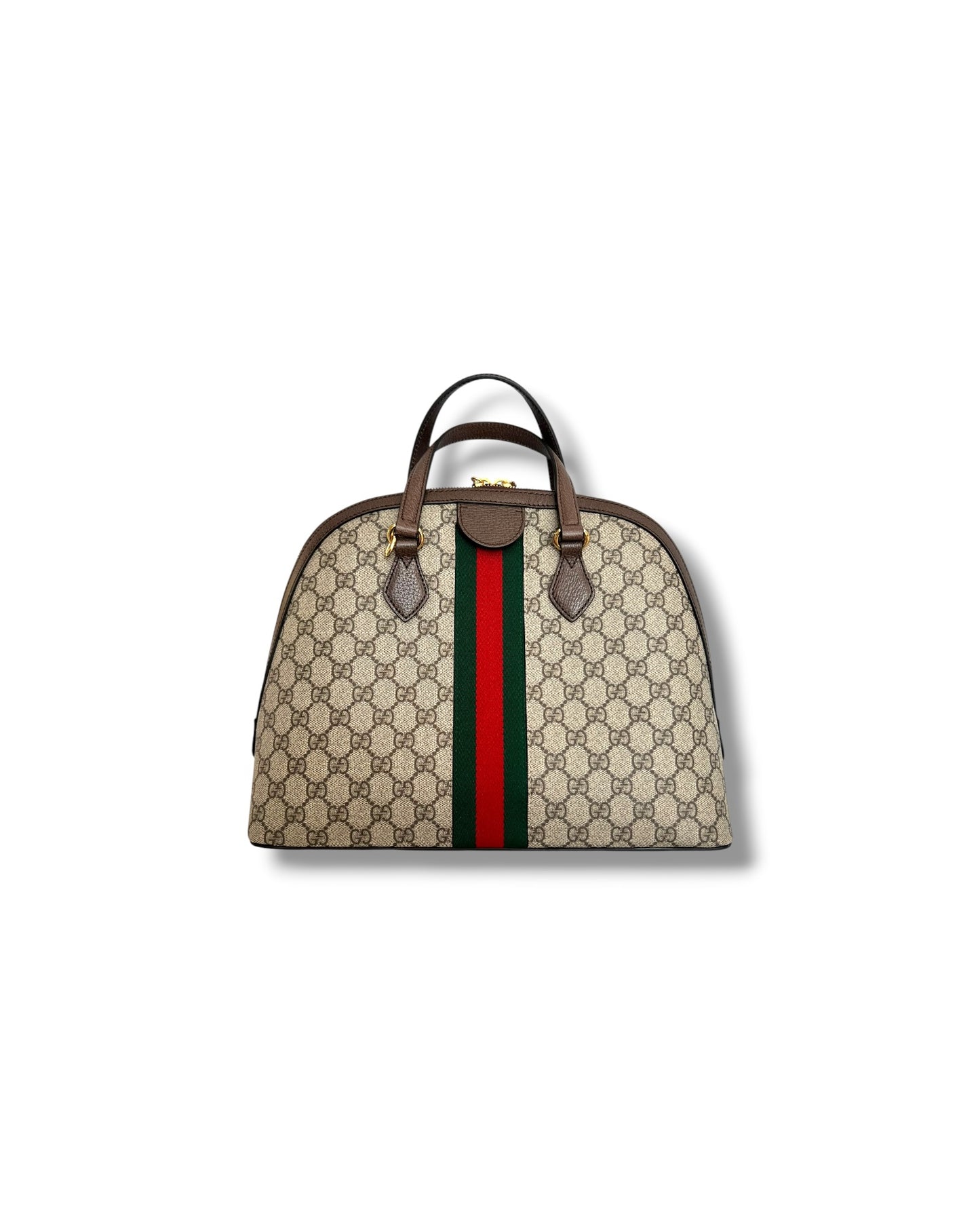 Gucci Ophidia GG Supreme Medium Top Handle Bag Beige Canvas & Brown Leather - The Luxury Savvy
