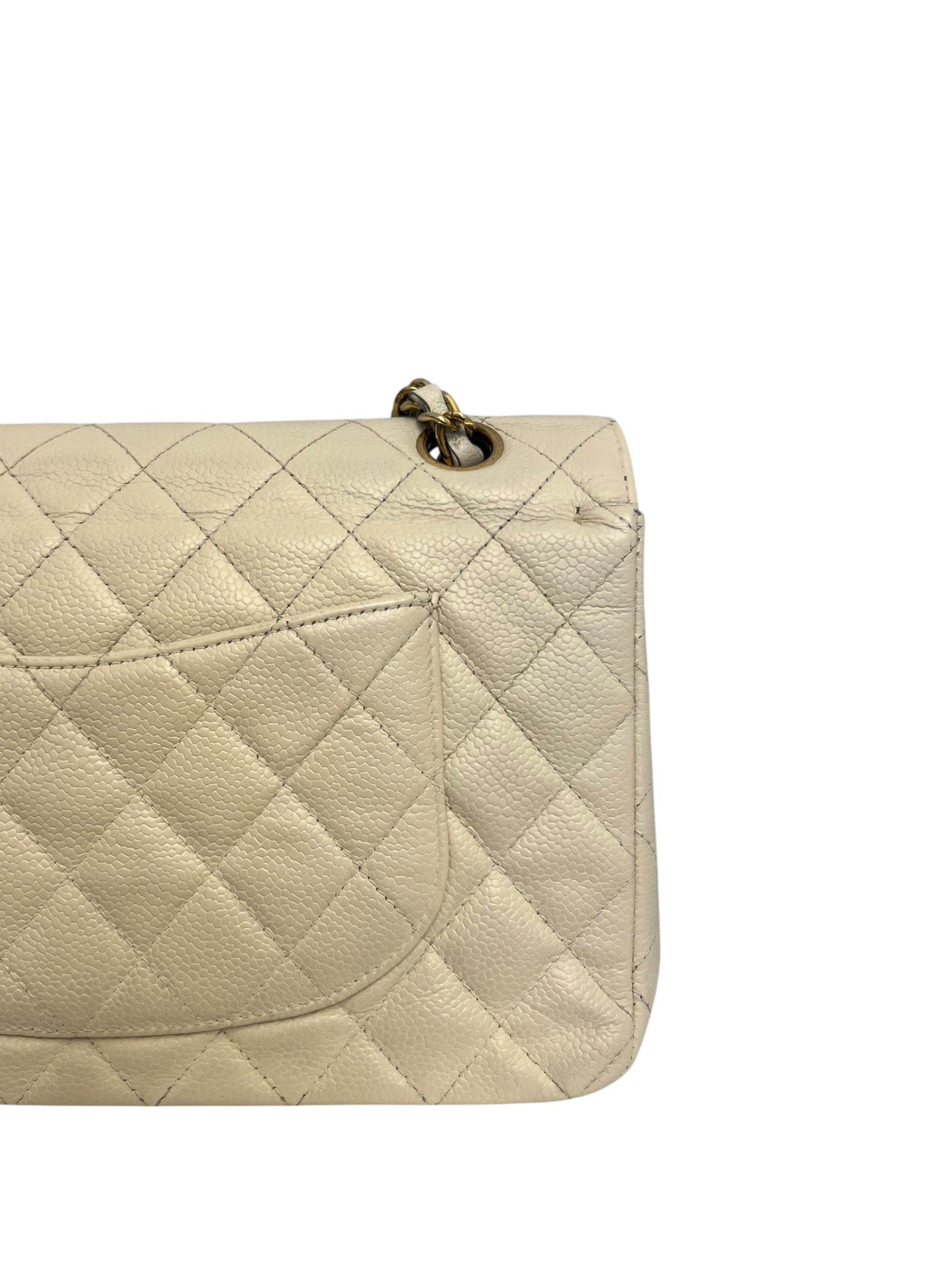 CHANEL Vintage Classic Double Flap Bag | Cream Caviar Leather | 24k Gold Plated Hardware - The Luxury Savvy