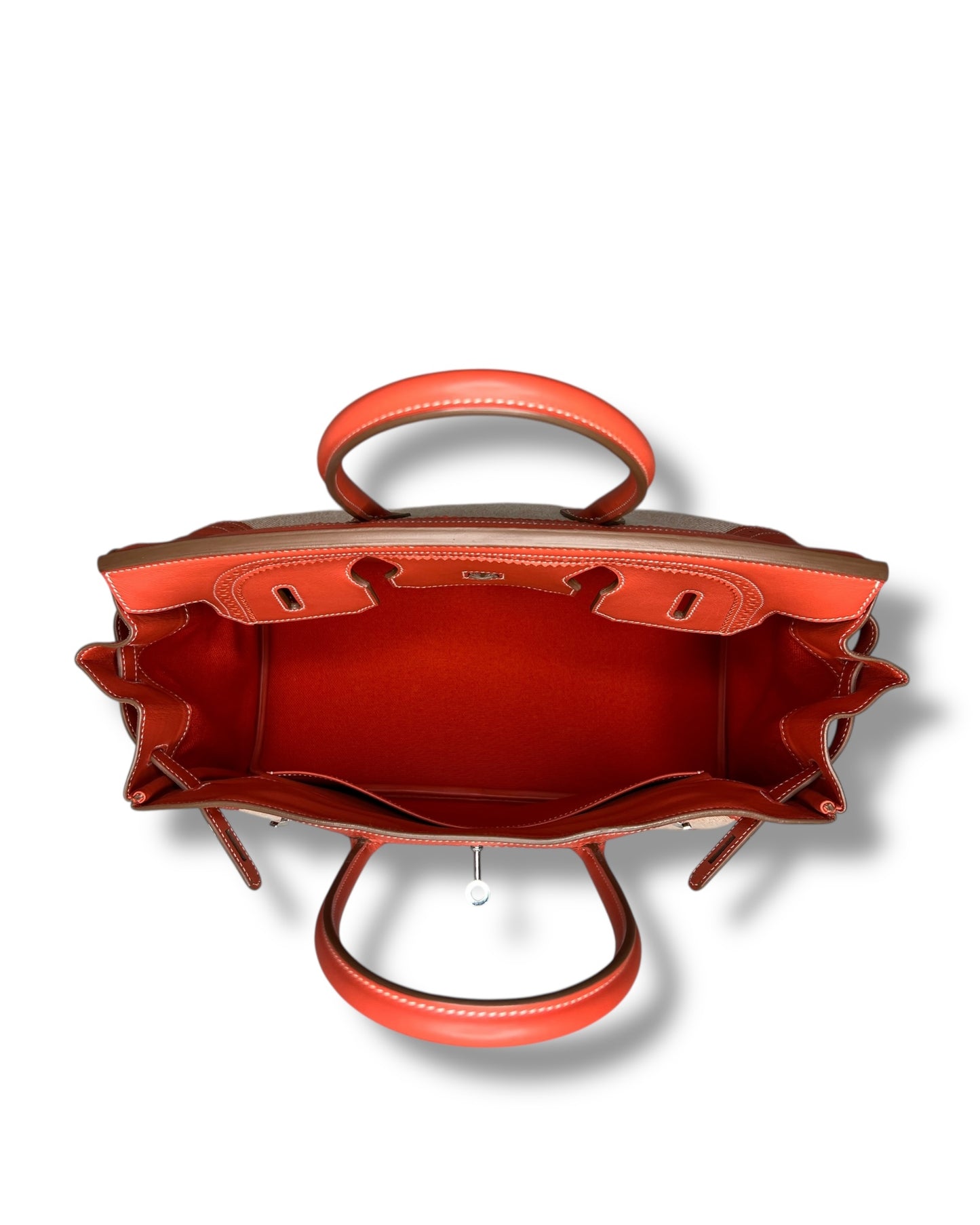 Hermès Birkin 35 Ghillies – Sanguine Swift with Toile Panels, Palladium Hardware – 2015 (T Stamp)