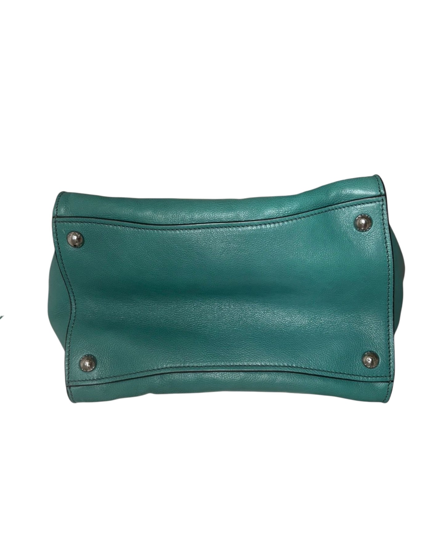 Prada Leather Bag | Pavone | Silver Tone | Detachable Strap