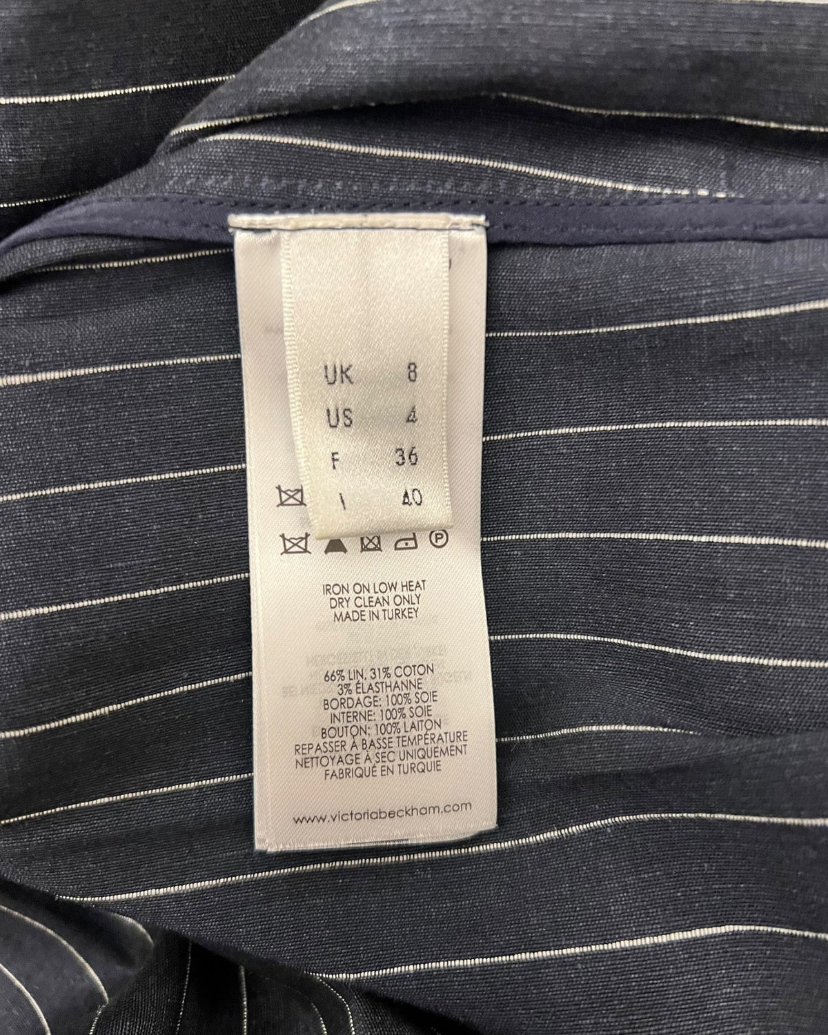 Victoria, Victoria Beckham Asymmetric Pinstripe Shirt – Navy – UK 8