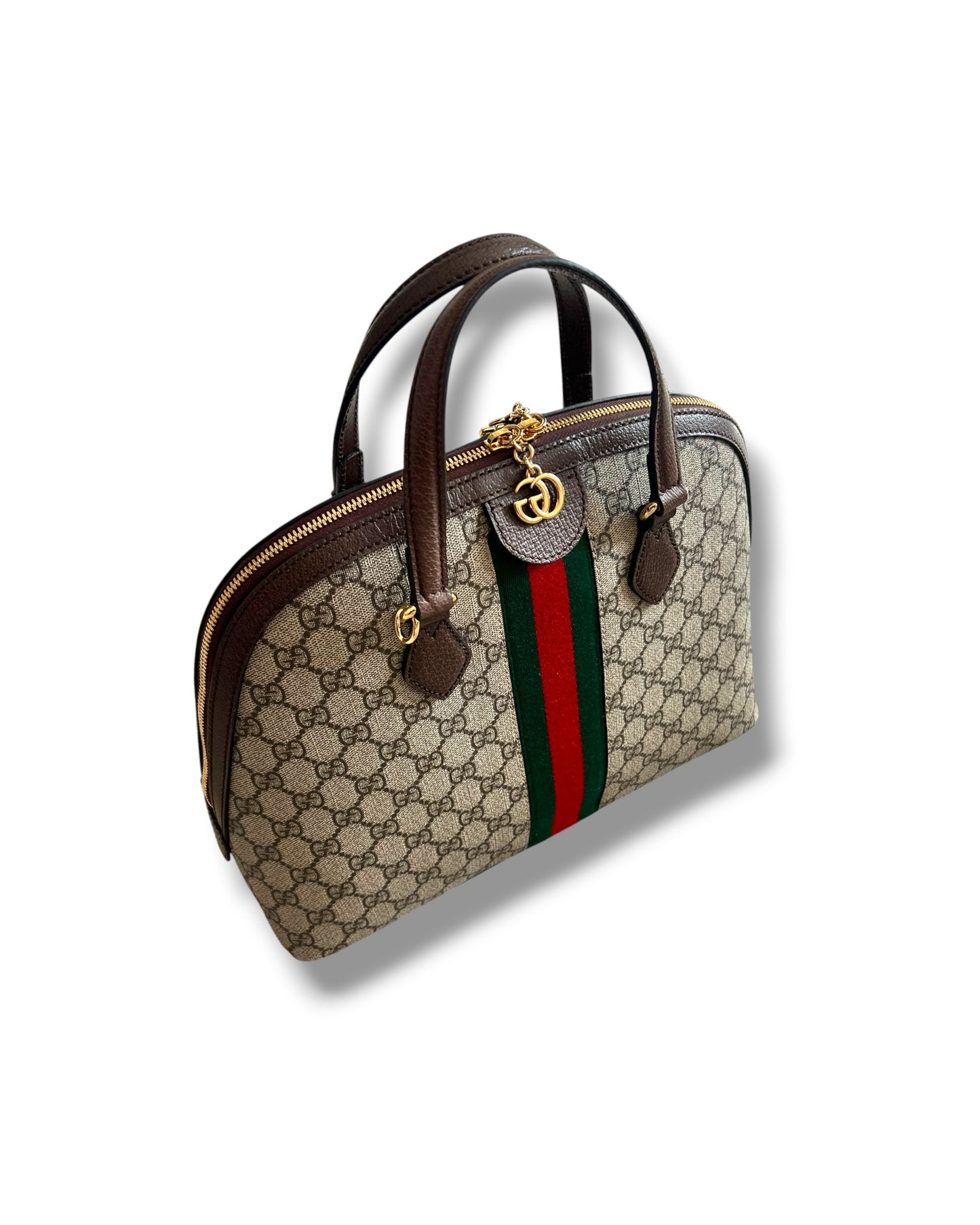 Gucci Ophidia GG Supreme Medium Top Handle Bag Beige Canvas & Brown Leather - The Luxury Savvy