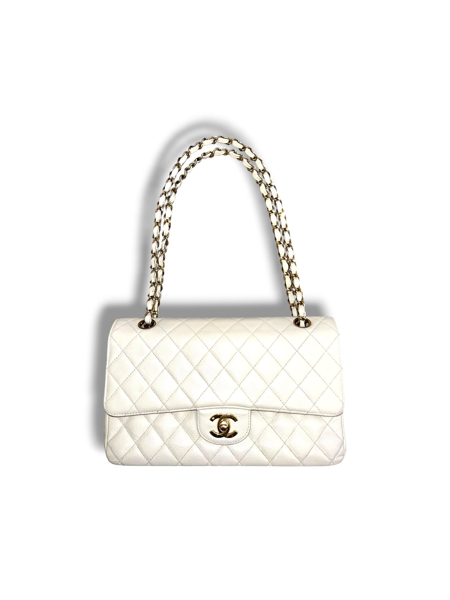 CHANEL Vintage Classic Double Flap Bag | Cream Caviar Leather | 24k Gold Plated Hardware - The Luxury Savvy
