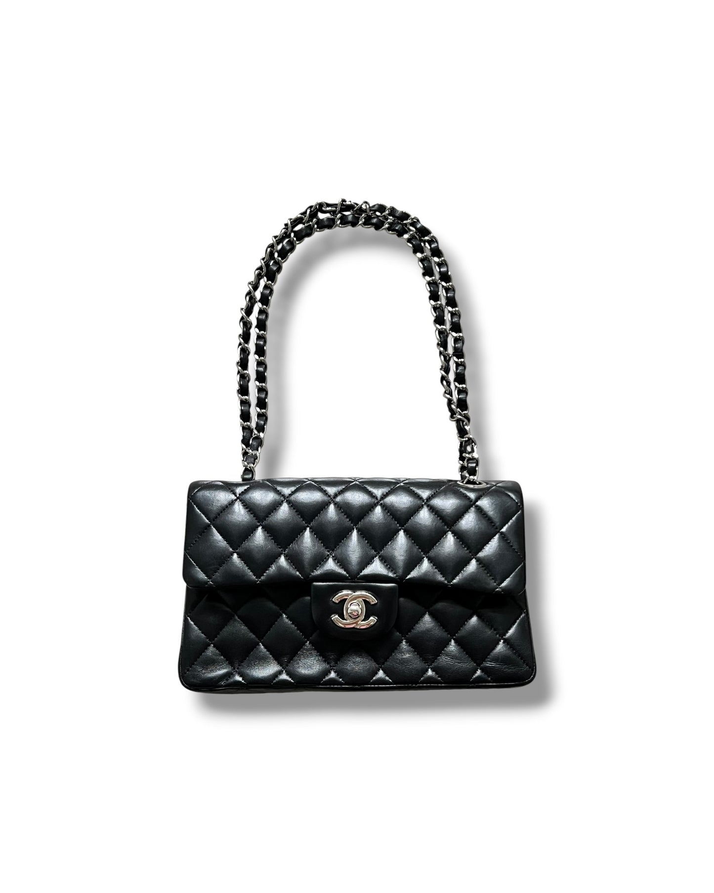 Chanel Small Classic Flap Black Lambskin Silver Tone Hardware