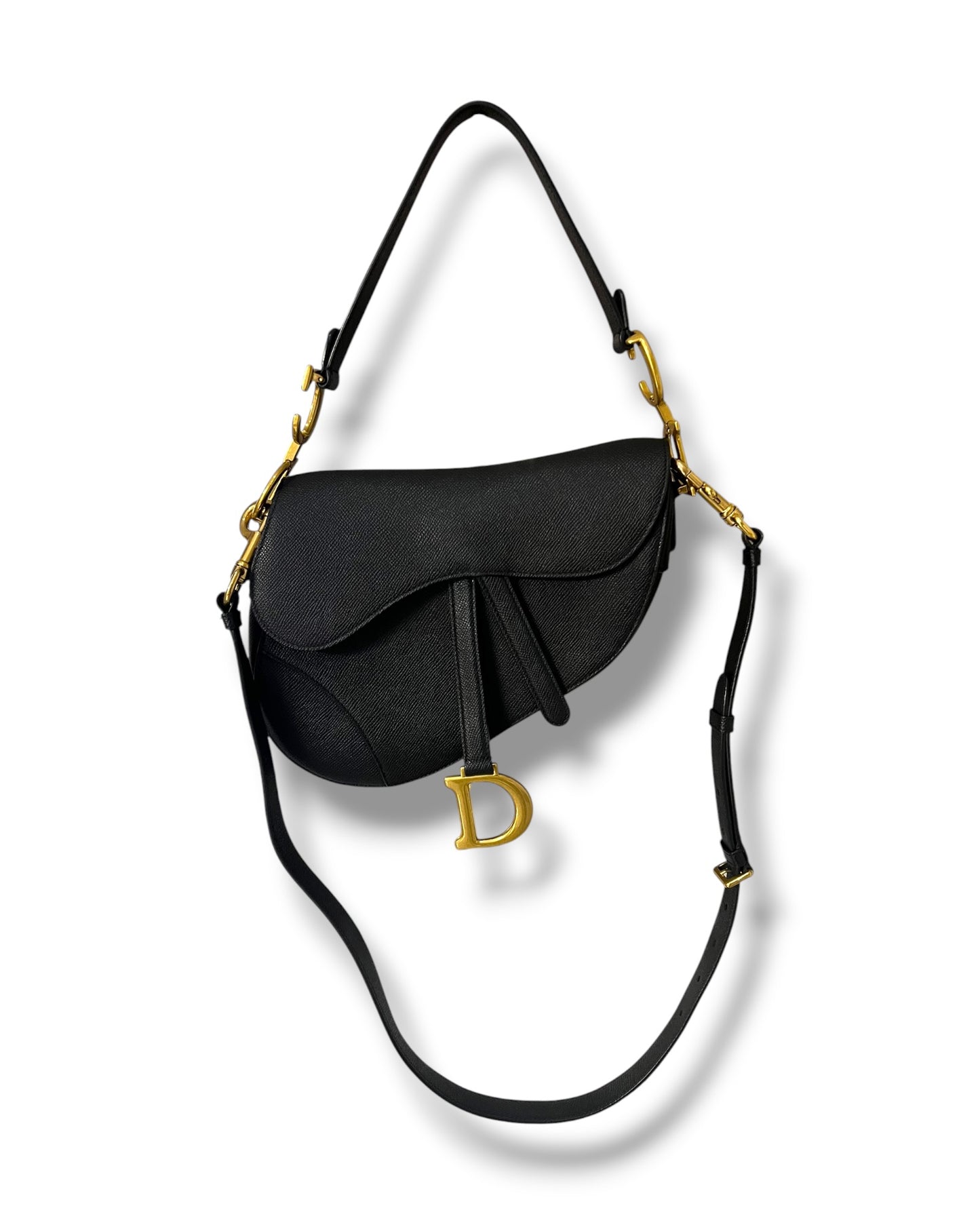 Dior Saddle Bag with Strap in Black Grained Calfskin