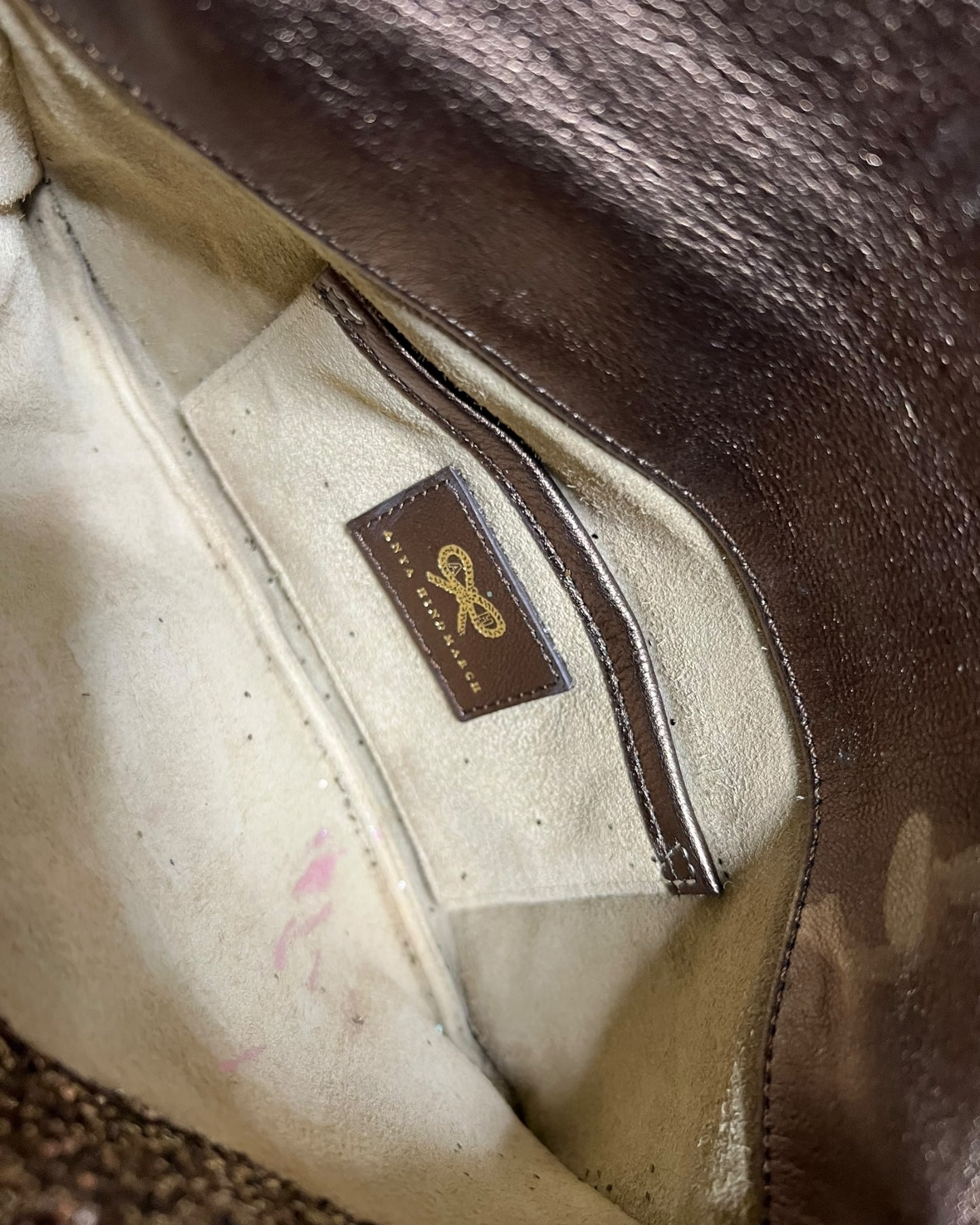 Anya Hindmarch Glitter Leather Clutch Bag Brown Silver Hardware Evening