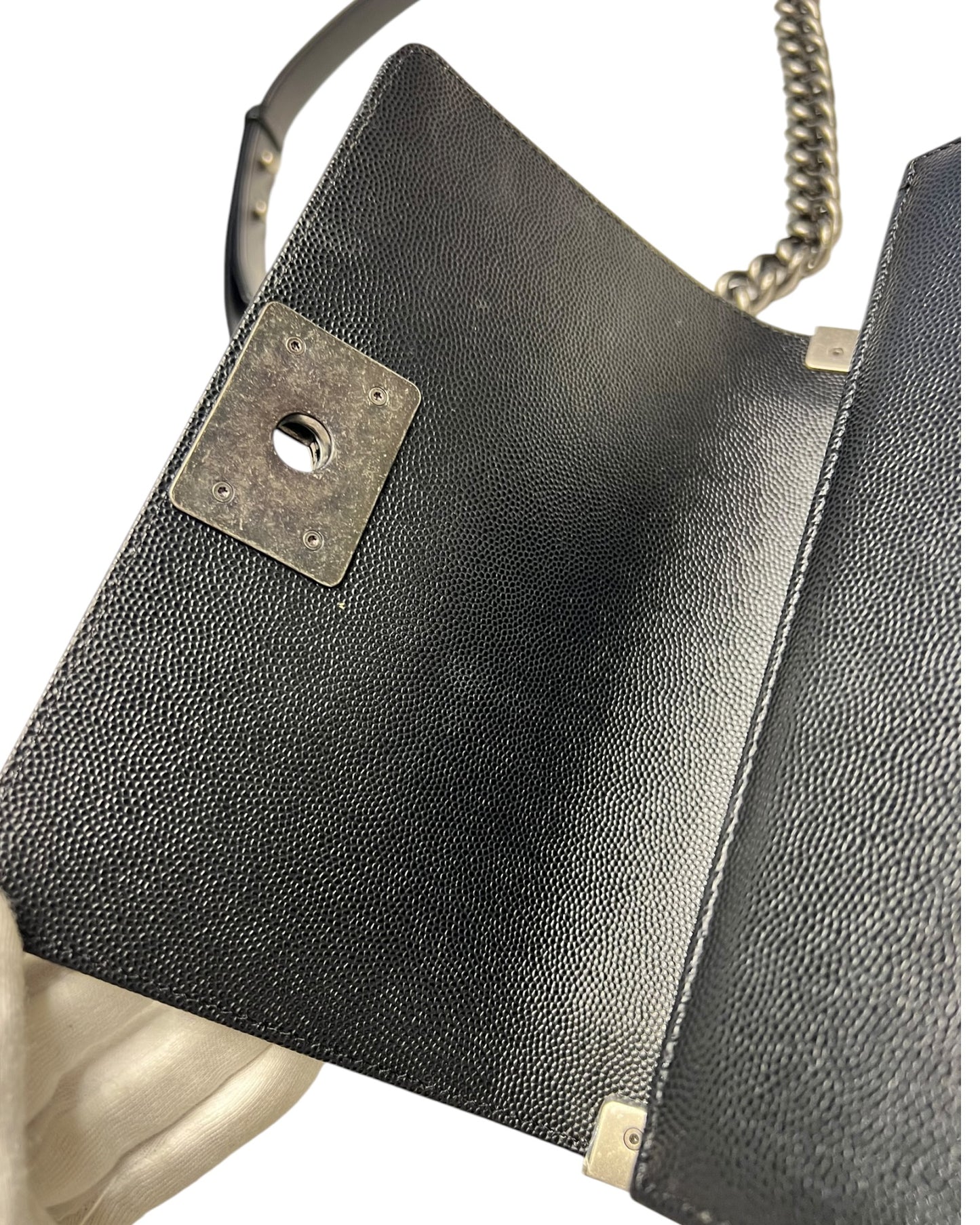 Chanel Boy Small Flap Bag in Black Caviar Leather with Ruthenium Hardware