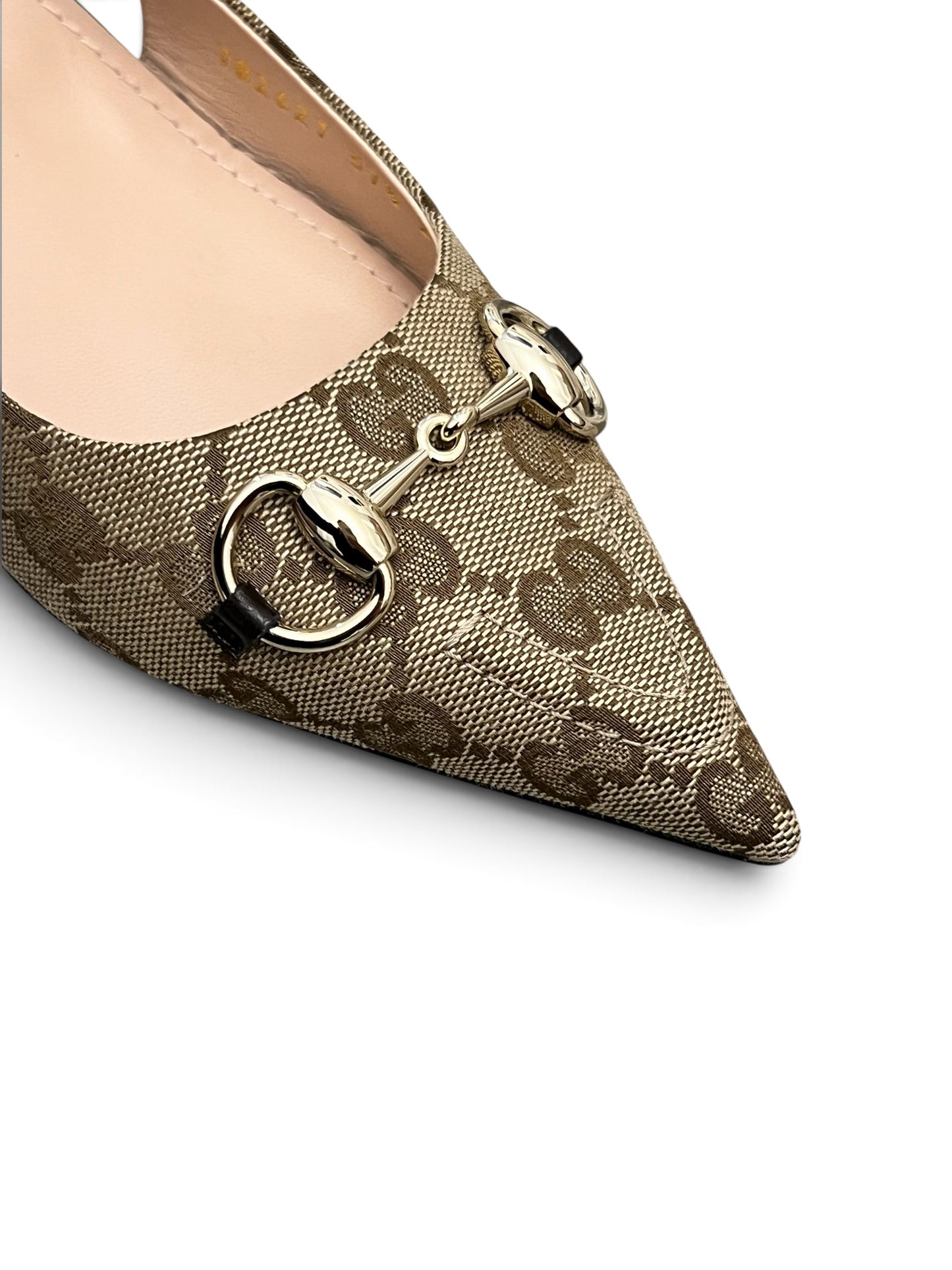 Gucci Horsebit GG Canvas Slingback Pumps Beige & Ebony