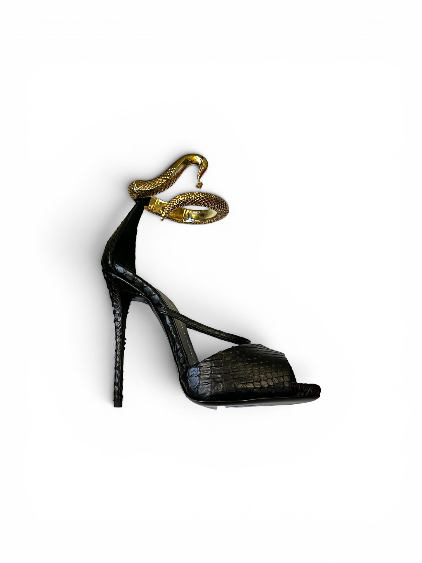 Giuseppe Zanotti Black Snake-Effect Snake Cuff Sandals – Size EU 36