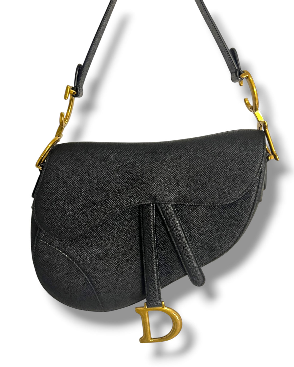 Dior Saddle Bag with Strap in Black Grained Calfskin