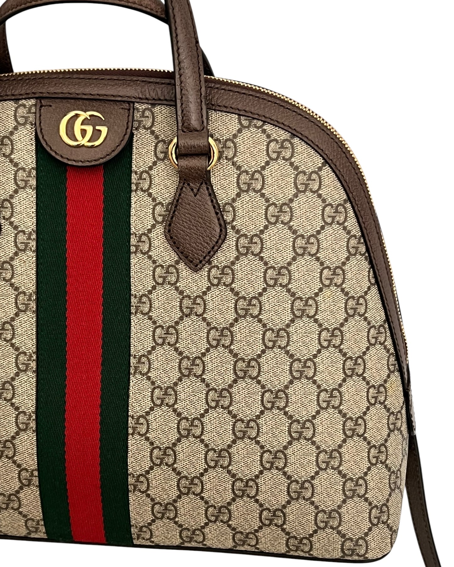 Gucci Ophidia GG Supreme Medium Top Handle Bag Beige Canvas & Brown Leather - The Luxury Savvy