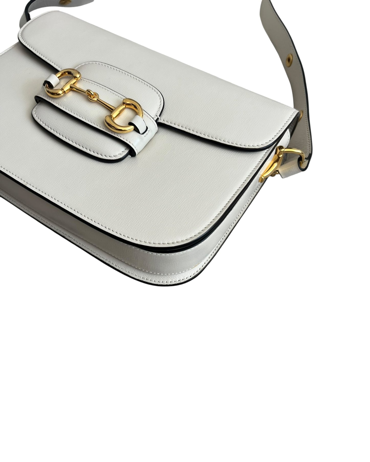 Gucci 1955 Horsebit Shoulder Bag in White Leather