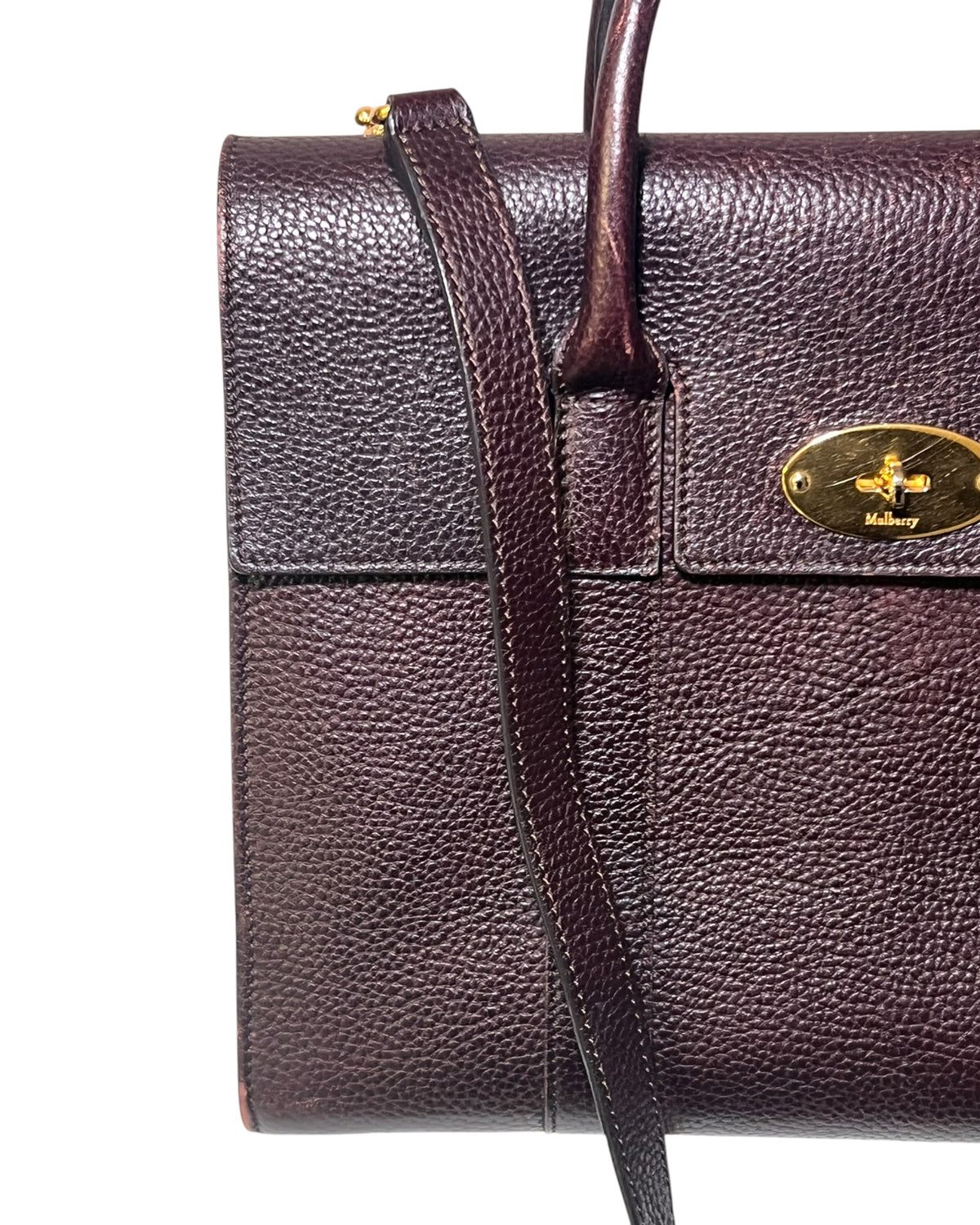 Mulberry Bayswater with Strap in Oxblood Grained Leather – Gold Hardware