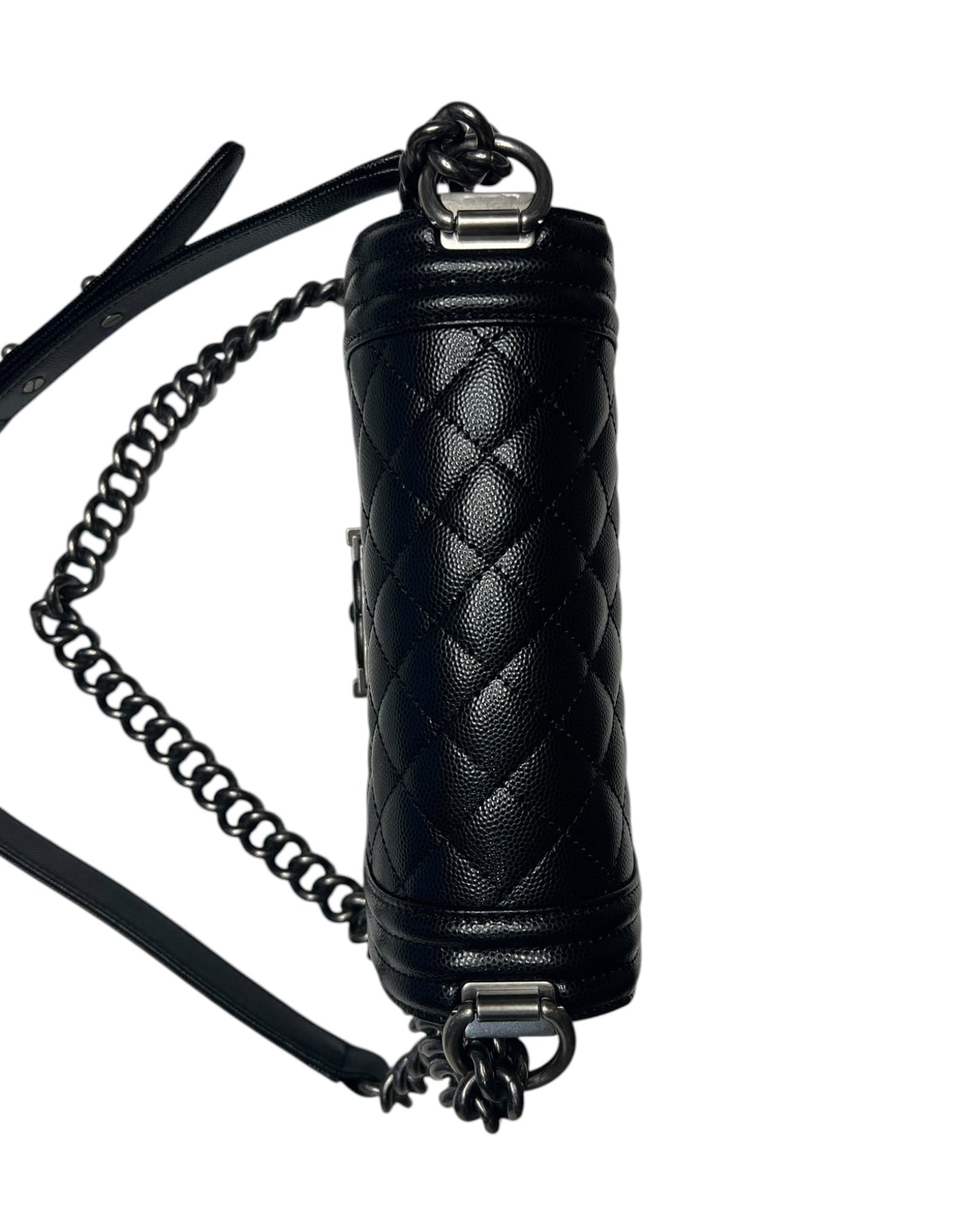 Chanel Boy Small Flap Bag in Black Caviar Leather with Ruthenium Hardware