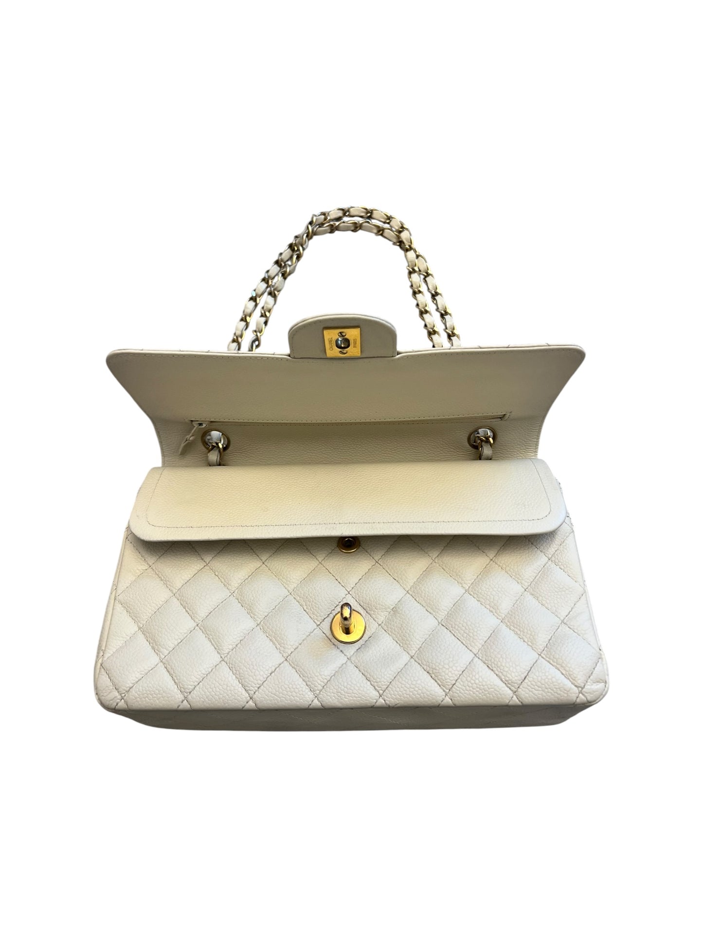 CHANEL Vintage Classic Double Flap Bag | Cream Caviar Leather | 24k Gold Plated Hardware - The Luxury Savvy