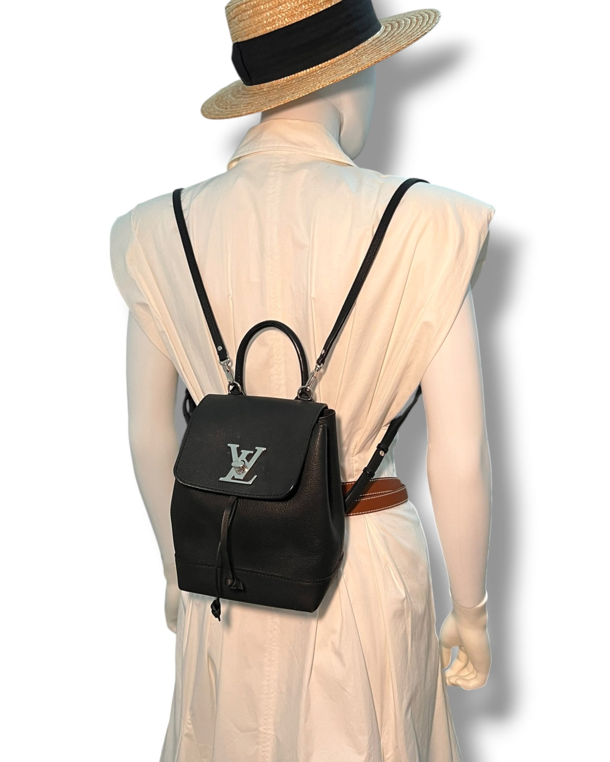 Louis Vuitton Lockme Backpack Black Leather Silver-Tone Hardware