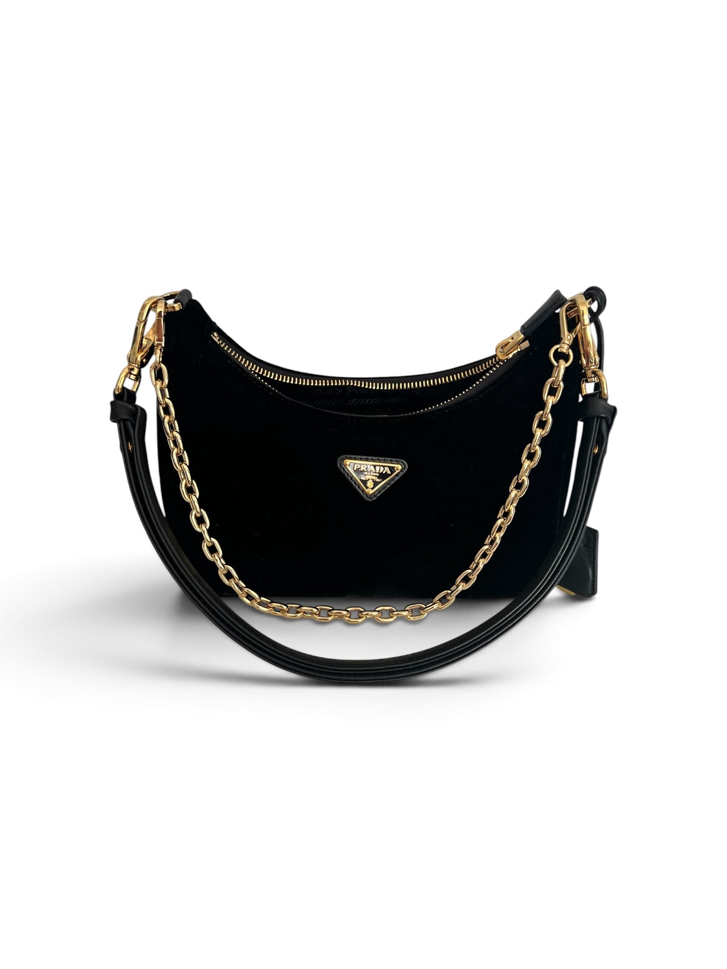 Prada Black Velvet Mini Bag with Gold Chain Strap & Box