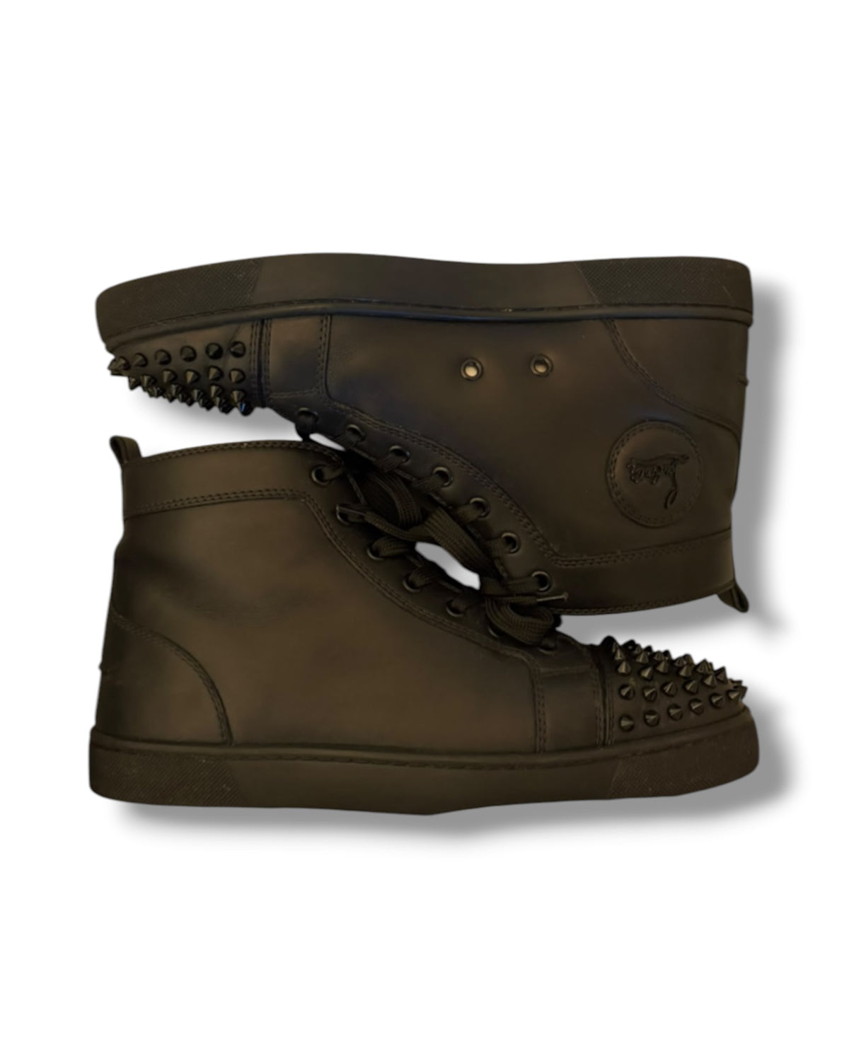Christian Louboutin Louis Spikes High-Top Sneakers – Black Leather