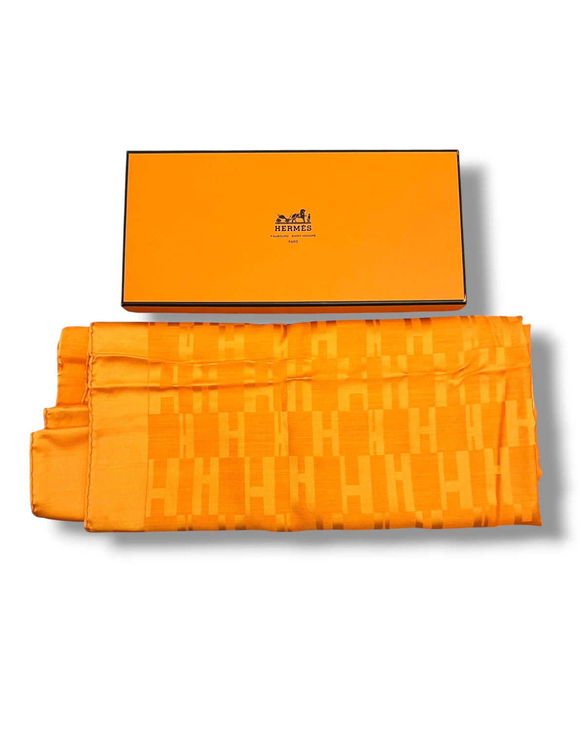 Hermès Orange H Logo Silk & Wool Scarf