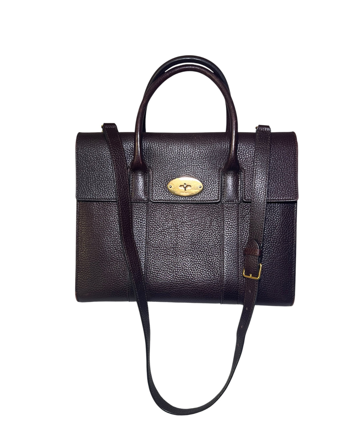 Mulberry Bayswater with Strap in Oxblood Grained Leather – Gold Hardware