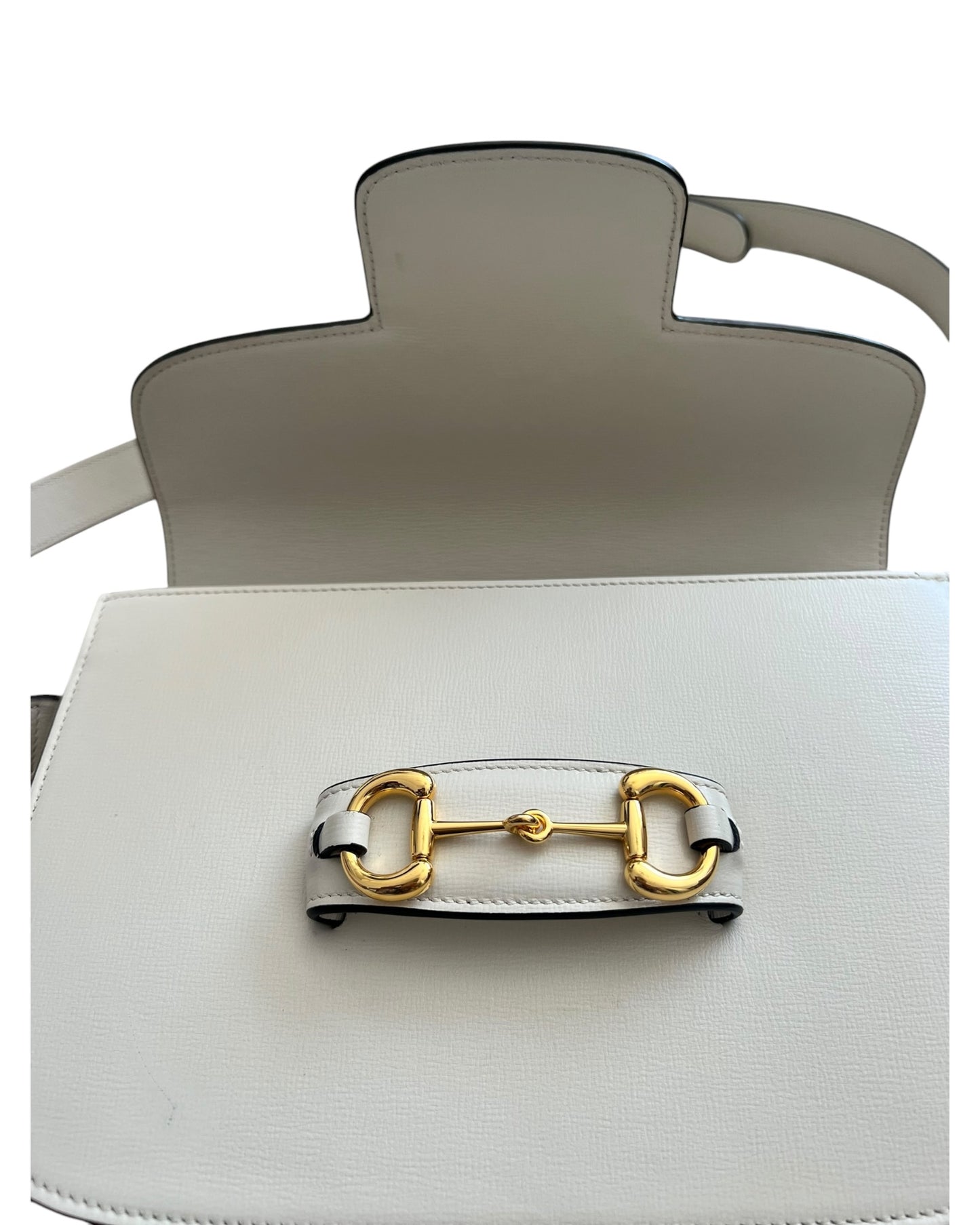 Gucci 1955 Horsebit Shoulder Bag in White Leather