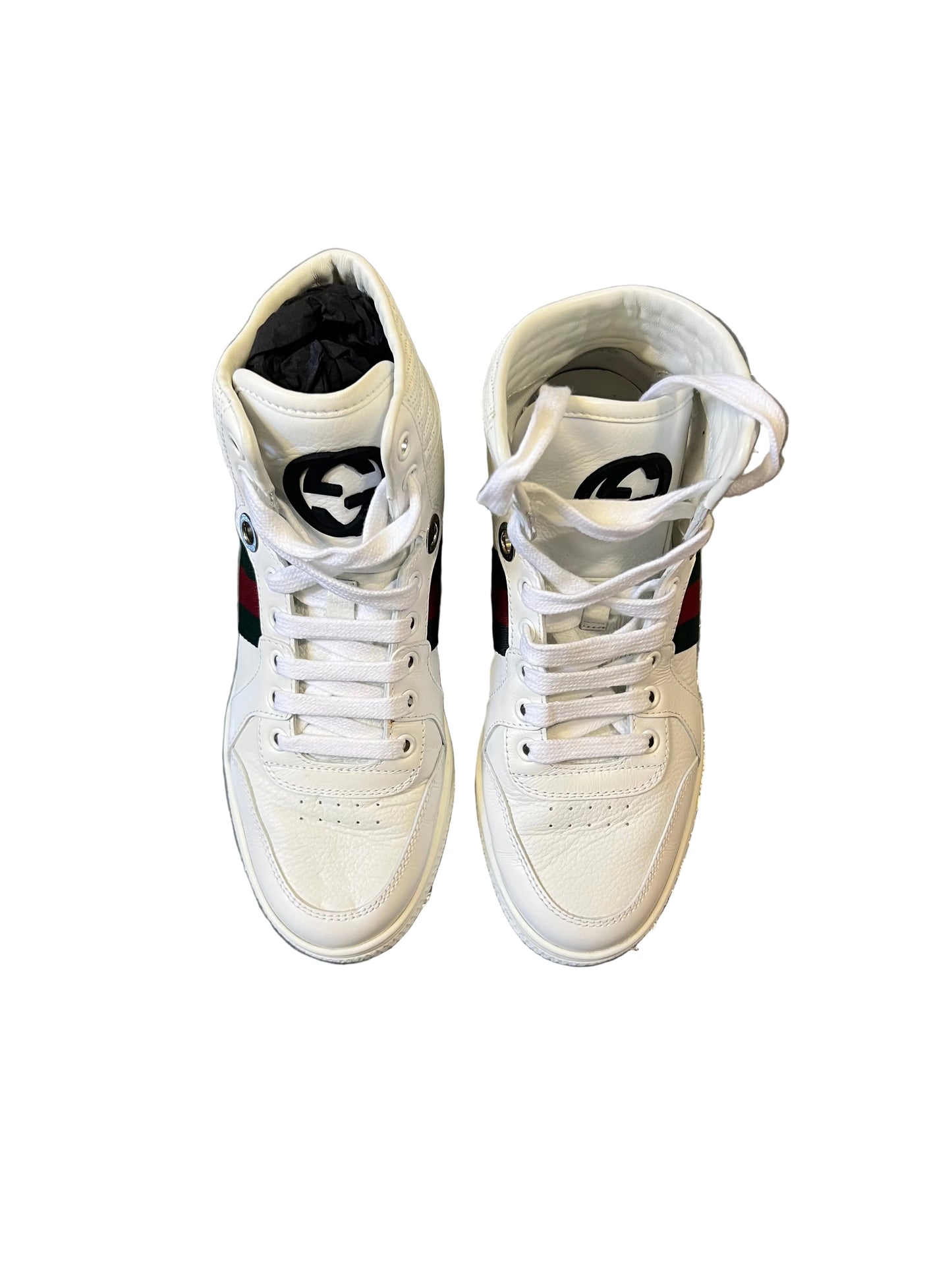 Gucci High-Top Leather Trainers – White Web Stripe – Size EU 35.5