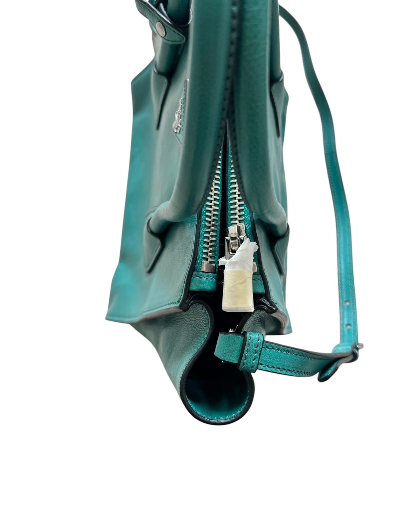 Prada Leather Bag | Pavone | Silver Tone | Detachable Strap