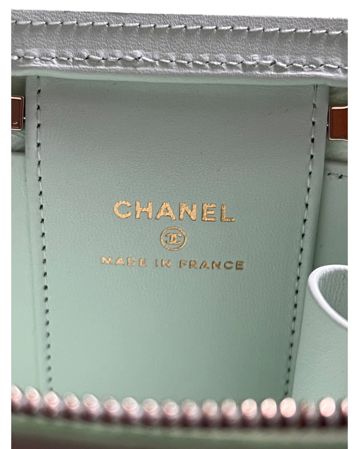 Chanel Mini Vanity Case Light Mint Green Caviar Leather Gold-Tone Hardware