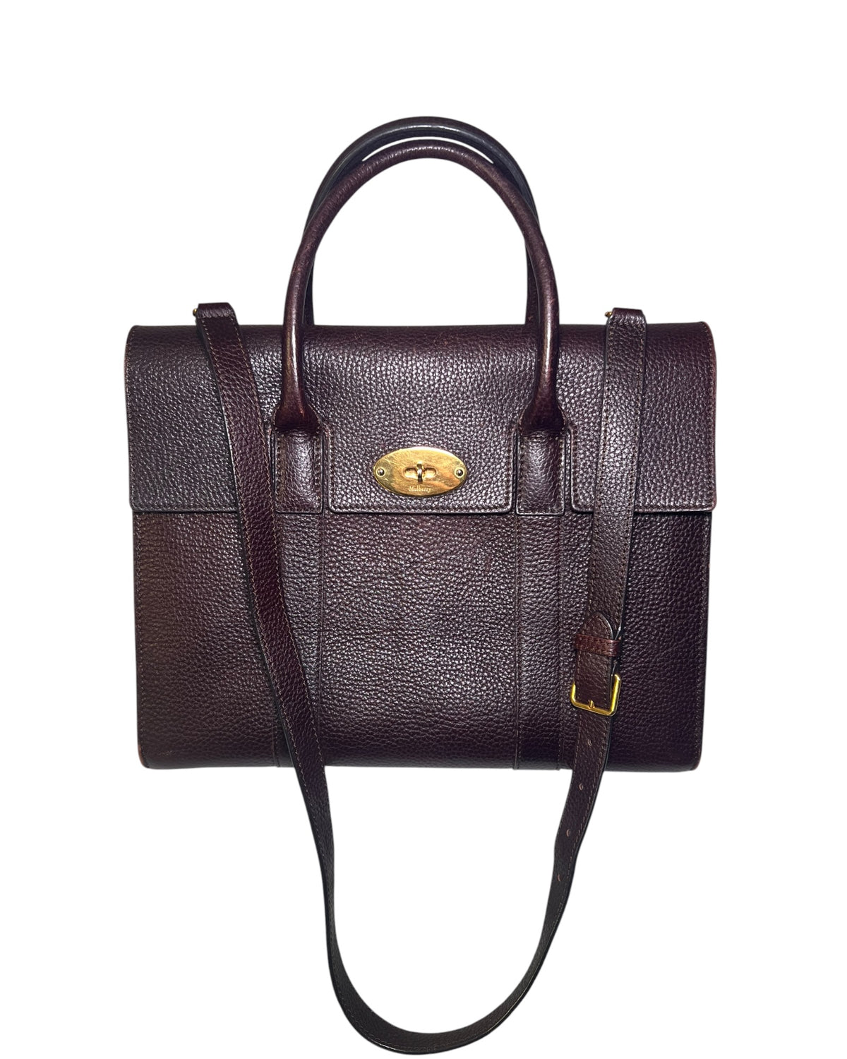 Mulberry Bayswater with Strap in Oxblood Grained Leather – Gold Hardware