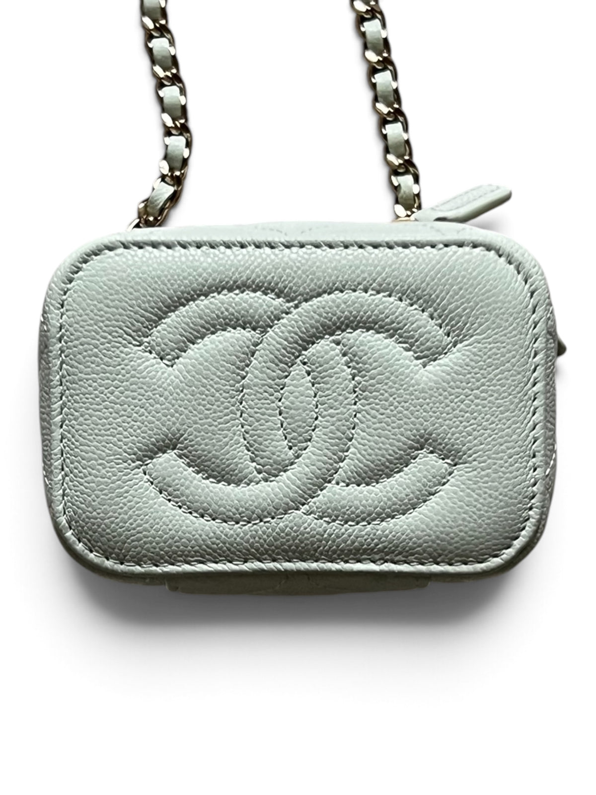 Chanel Mini Vanity Case Light Mint Green Caviar Leather Gold-Tone Hardware