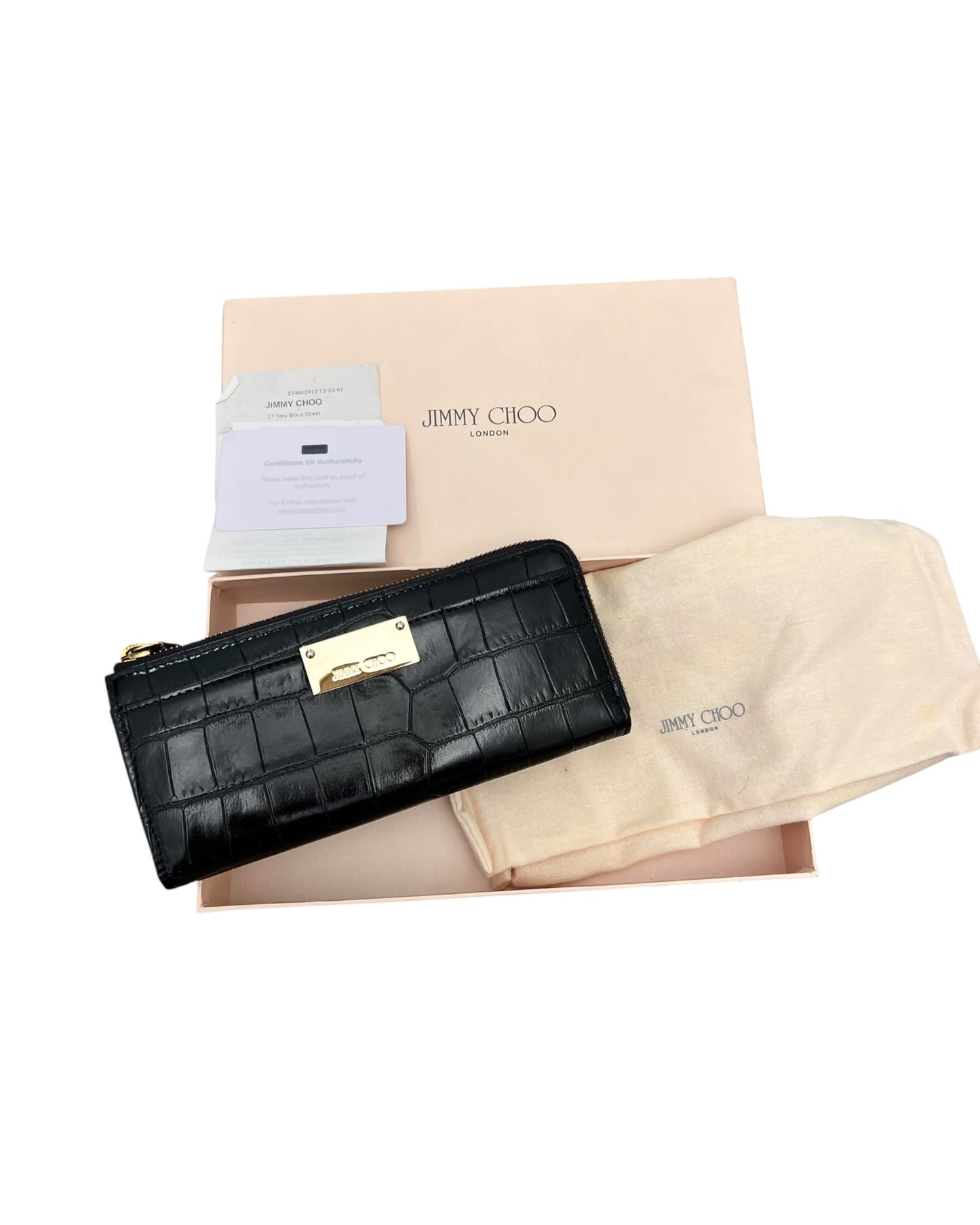 Jimmy Choo Black Croc-Embossed Leather Zip Around Wallet