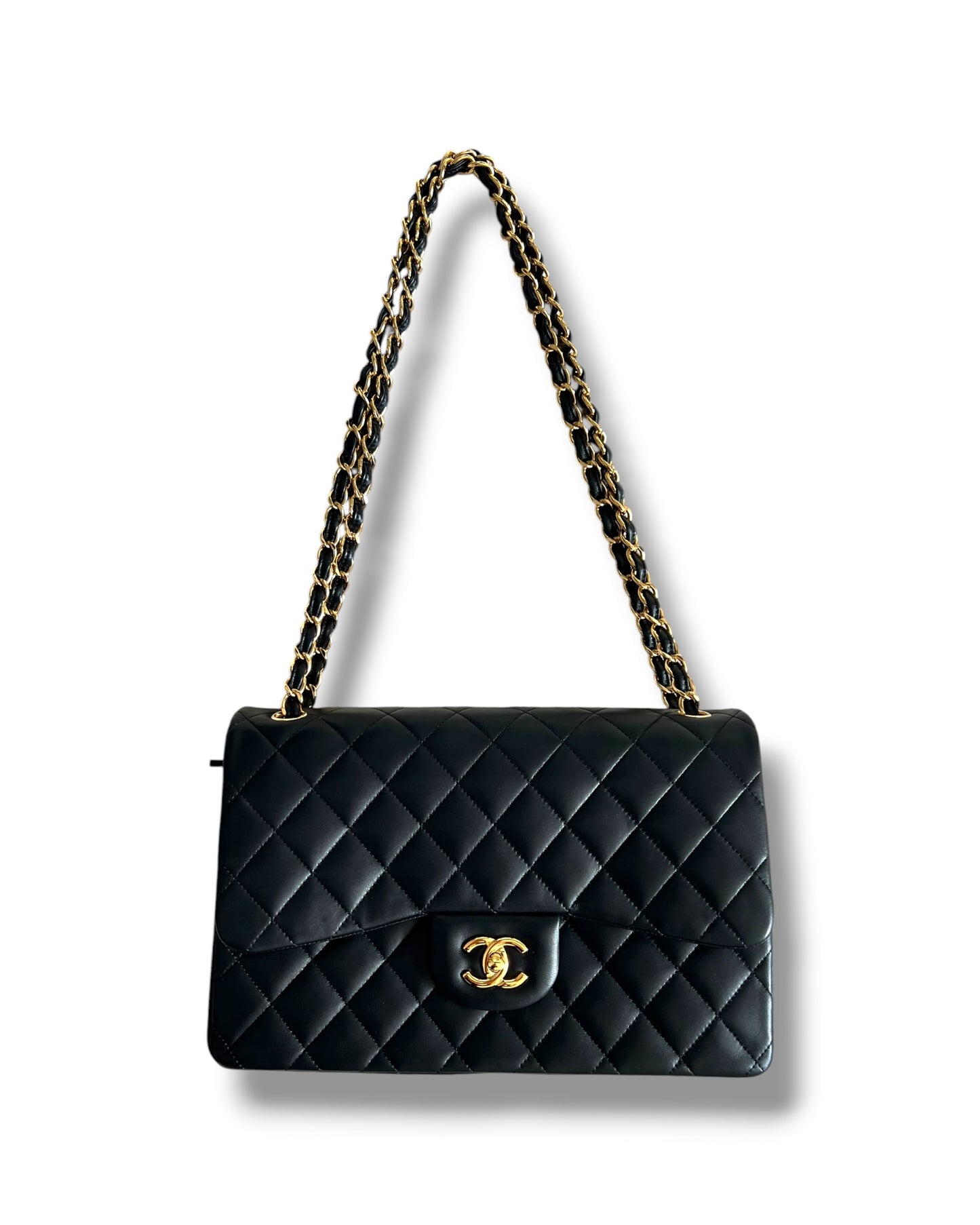 Chanel Classic Flap Jumbo – Black Lambskin Leather – Gold-Tone Hardware