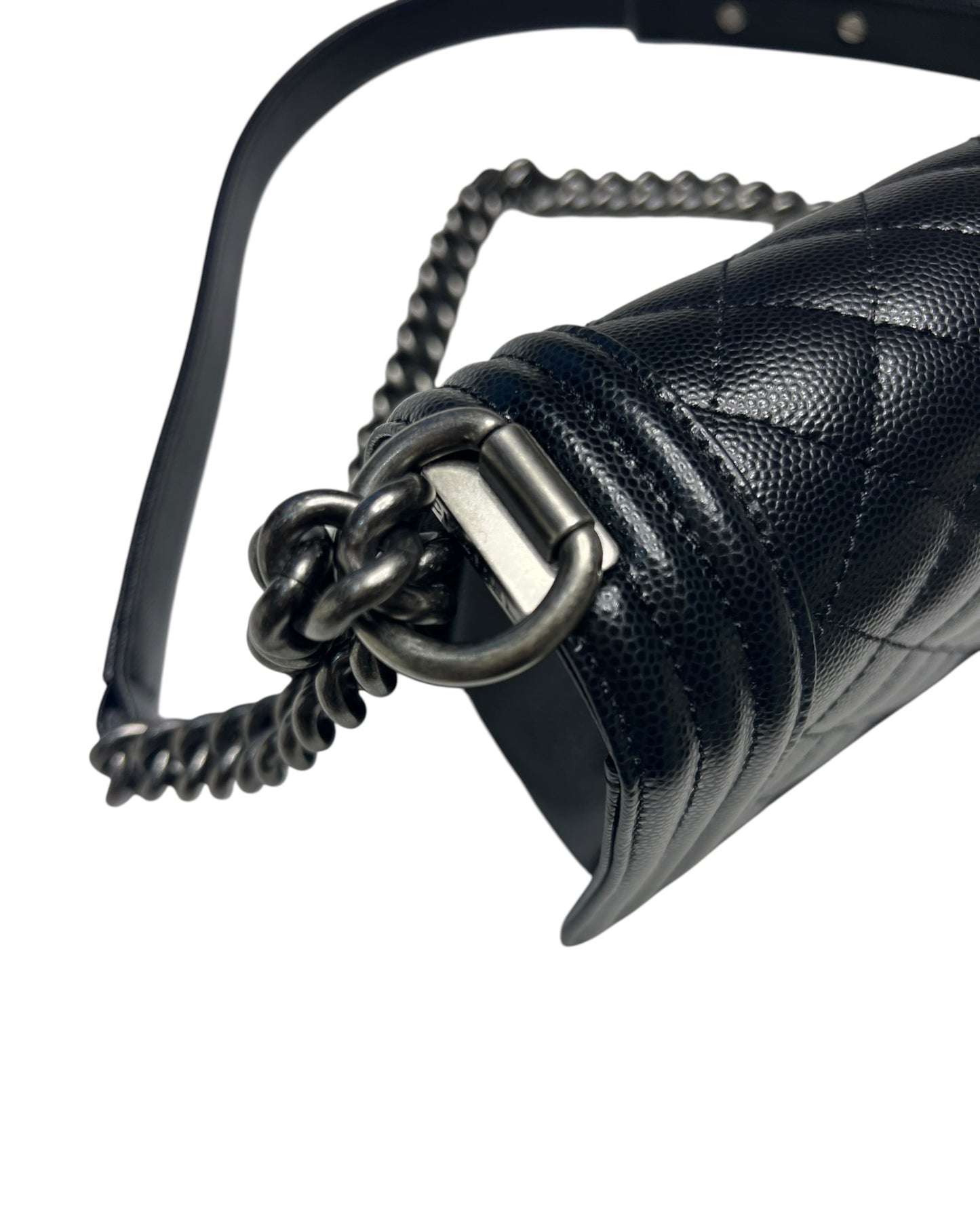 Chanel Boy Small Flap Bag in Black Caviar Leather with Ruthenium Hardware
