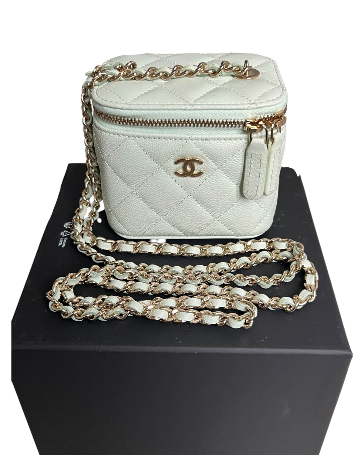 Chanel Mini Vanity Case Light Mint Green Caviar Leather Gold-Tone Hardware