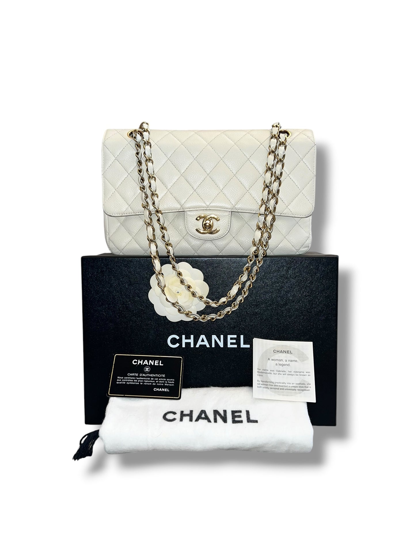 CHANEL Vintage Classic Double Flap Bag | Cream Caviar Leather | 24k Gold Plated Hardware - The Luxury Savvy