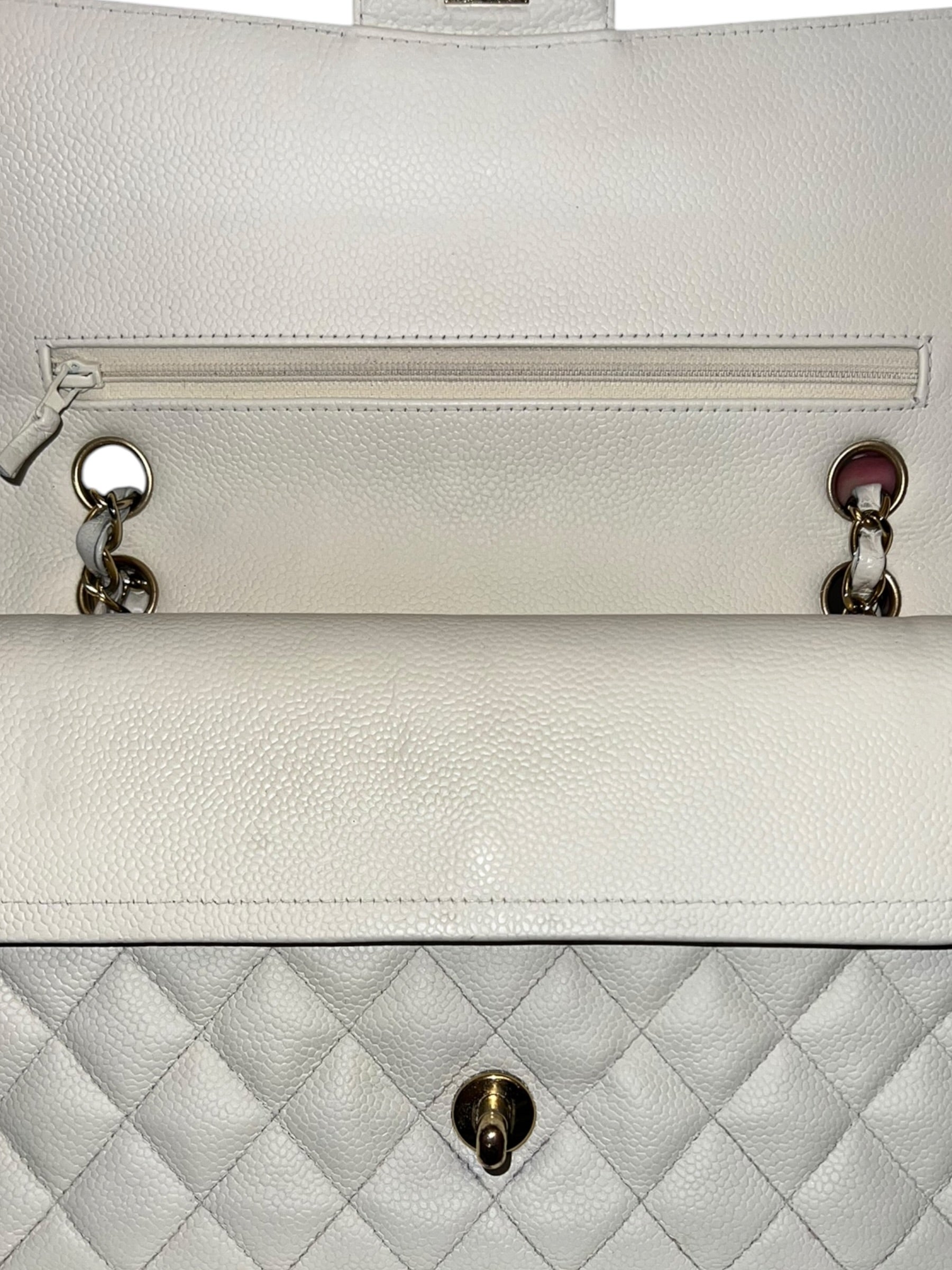 CHANEL Vintage Classic Double Flap Bag | Cream Caviar Leather | 24k Gold Plated Hardware - The Luxury Savvy