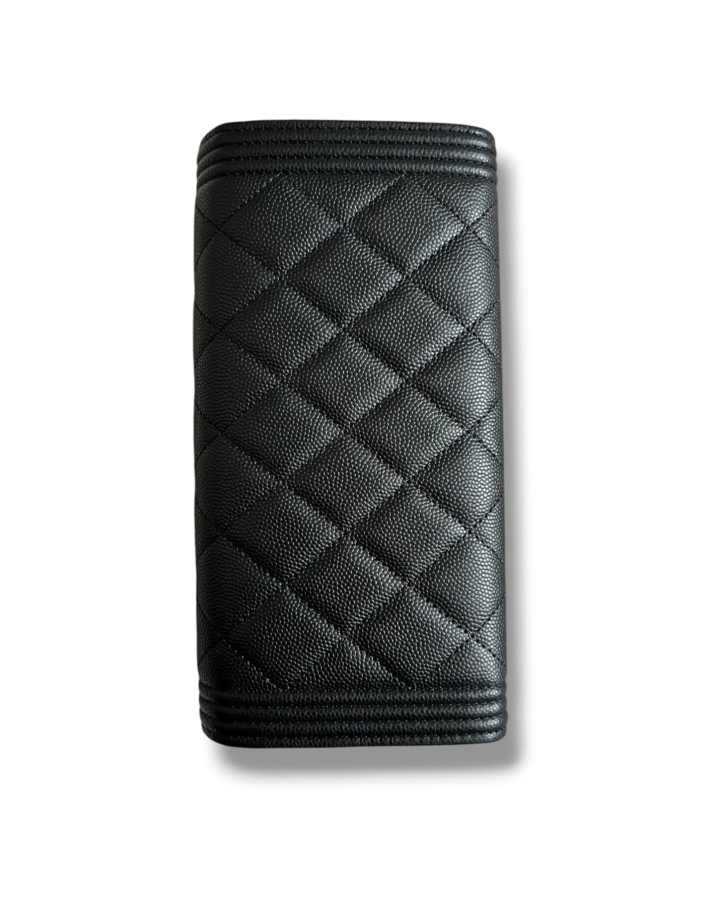 Chanel Boy Long Flap Wallet in Black Caviar Leather with Gold Hardware