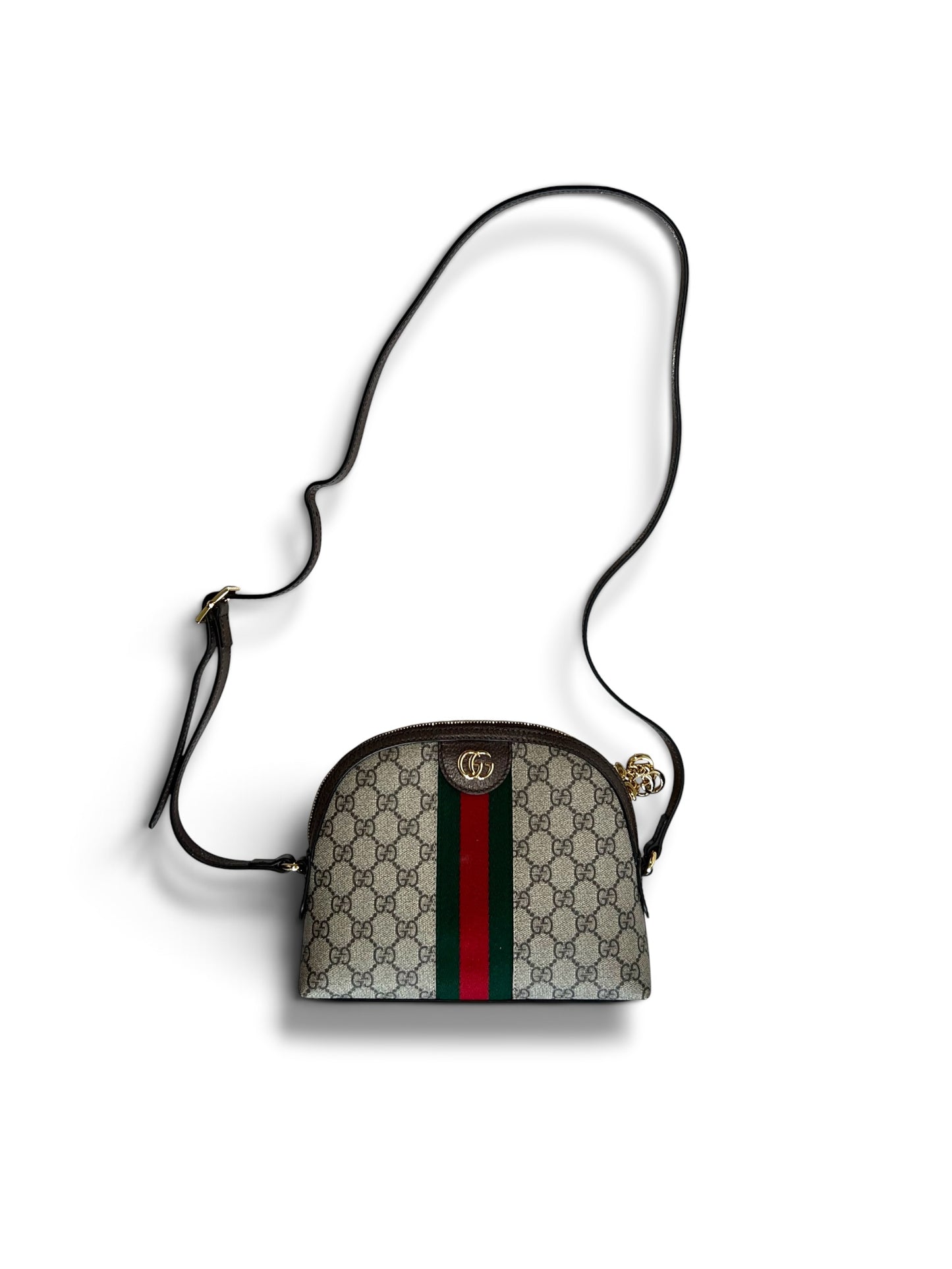Gucci Ophidia Small GG Supreme Shoulder Bag with Web Stripe & Gold-Tone GG Hardware