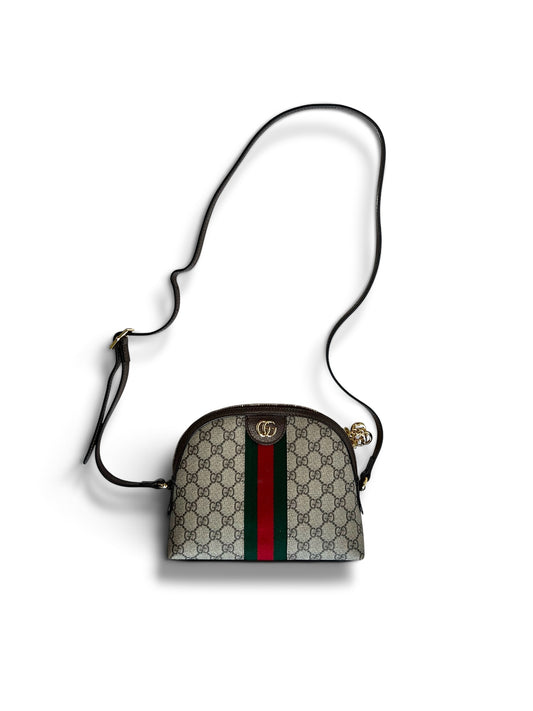 Gucci Ophidia Small GG Supreme Shoulder Bag with Web Stripe & Gold-Tone GG Hardware
