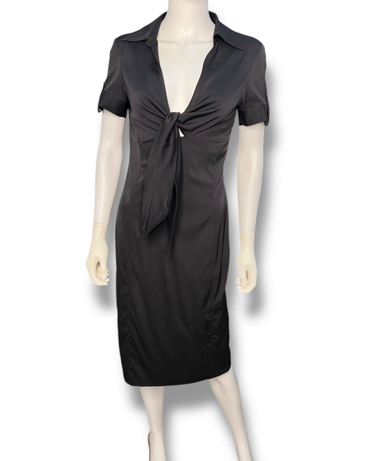Gucci Black Silk Tie-Front Dress Short Sleeve Unworn with Tags Size IT 42